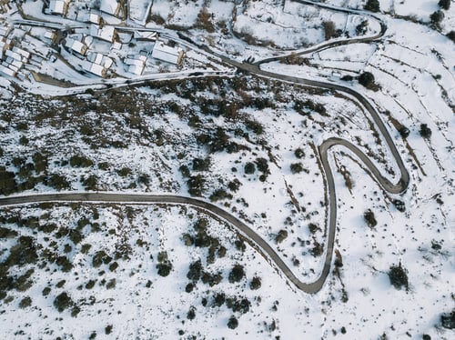 Preview: A hairpin turn in the snowy mountains.