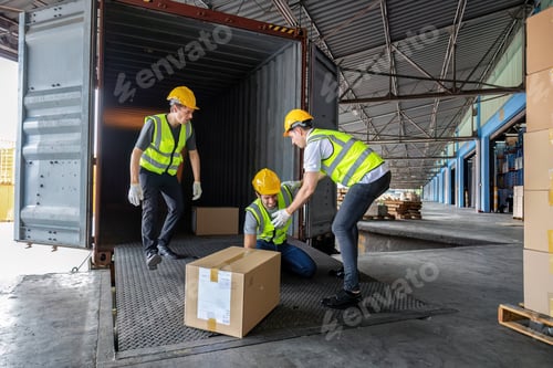 Preview: Worker carry carton box taken from 40 feet steel container got accident drop box to floor injury