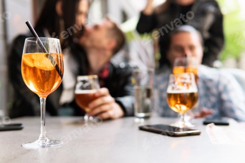 Preview: Aperol Spritz cocktail on a table in a city bar