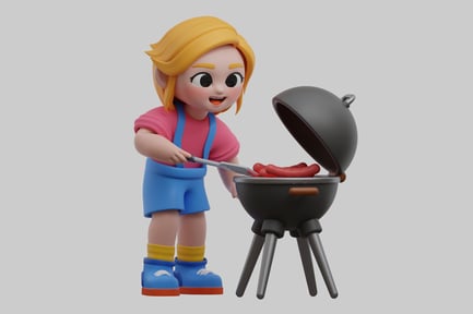 Visualização: Cena de churrasqueira de garota de desenho animado