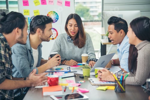 Preview: Creative design office center working teamwork. Happy business people partner plan strategy