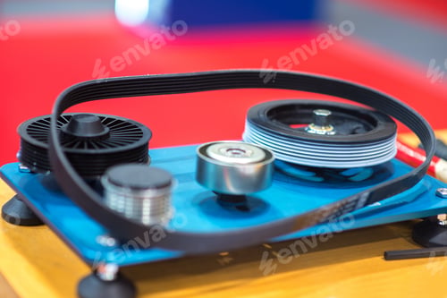 Preview: closeup car timing belt in clean engine room