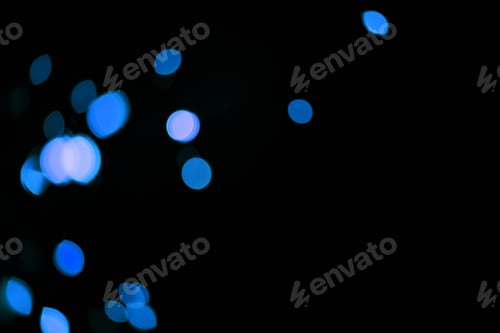 Preview: Bokeh, blue dots and mockup on black background with pattern, texture and lights with cosmic aesthe