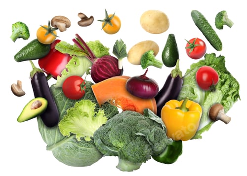 Preview: Flying fresh ripe vegetables on white background