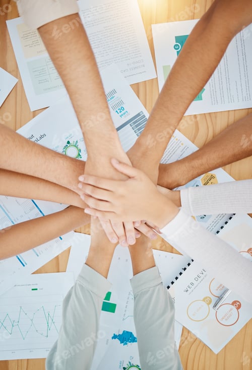 Preview: Hands together, teamwork and support of business team trust, community and job collaboration. Motiv
