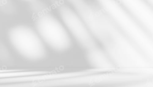 Visualização: Estúdio de sala branca vazia com efeito de sobreposição de sombra de folhas para exibição de apresentação do produto.