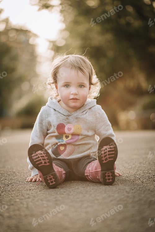 Preview: Toddler girl sitting on pavement