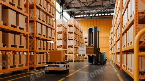 Preview: Smart warehouse logistics with automated guided vehicles agv and robotic forklifts working