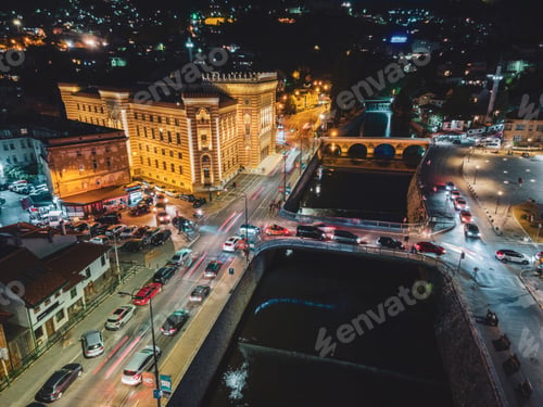 Preview: View of the historic center of Sarajevo, at night