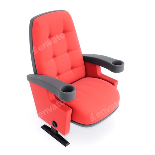Preview: Cinema chair isolated on white background. Red armchair closeup. 3d illustration.