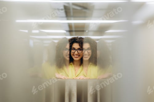 Preview: Woman smiling showing multiple vision optical illusion