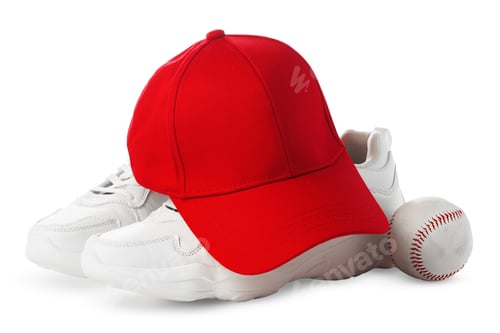 Preview: Red Baseball Cap, White Sneakers, and Ball on a white Background