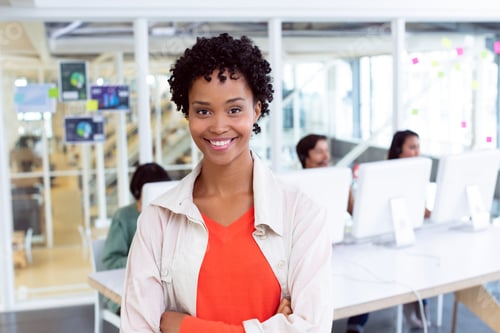 Preview: Portrait of African-american Businesswoman standing with arms crossed in the office
