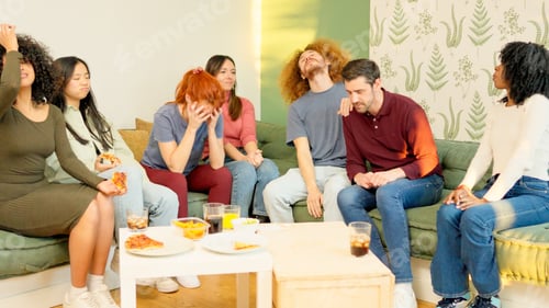 Preview: Friends witnessing the end of a match, their team losing