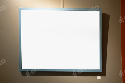Preview: Blank picture frames on brown wall with glowing lamp, mock up