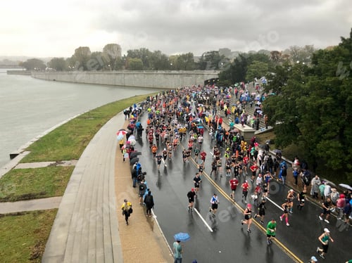 Preview: Looking down on field of runners competing in marathon