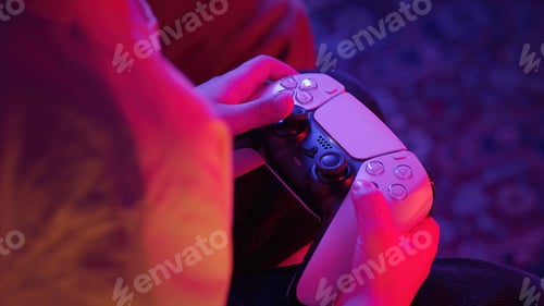 Preview: Gamer Kid Hands Playing Video Game On Console With Joystick.schoolboy Having Fun
