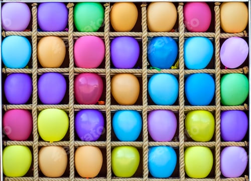 Preview: Many colorful air baloons in separate boxes