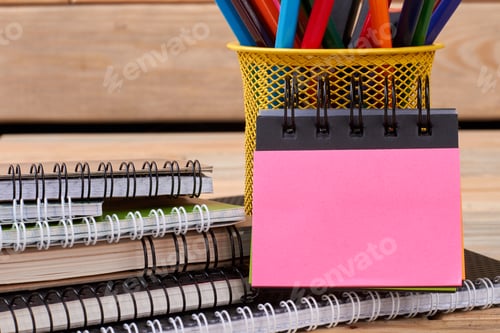 Preview: Blank binder notepad and school supplies.