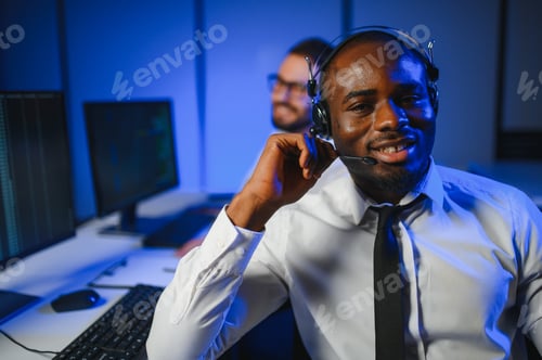 Preview: Happy Confident Technical Customer Support Specialist Having a Headset Call