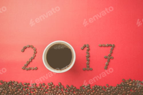 Preview: 2017 Coffee Bean Text On Red Craft Paper For New Year Concept Background