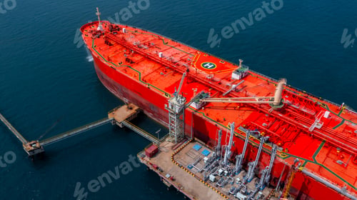 Preview: Aerial view oil tanker ship oil depot terminal storage petroleum petrochemical refinery product.
