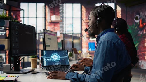 Preview: Call center worker in office using AI chatbot to answer customer questions