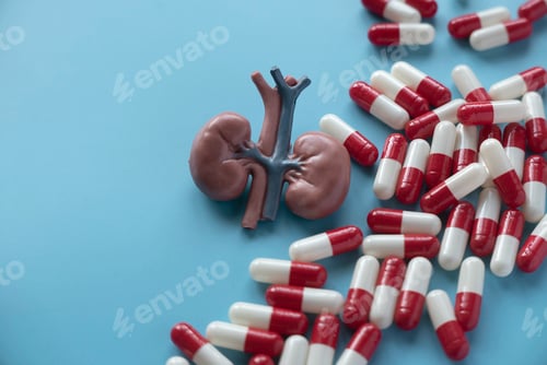 Preview: Concept of kidney related disease treatment with medication.