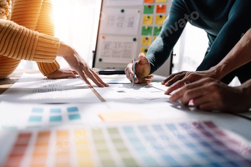 Preview: Close up view of brainstorm team of creative Web Graphic Designer ux developer and ui designer