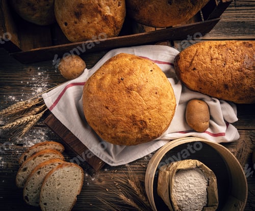 Preview: Top view of traditional sourdough bread