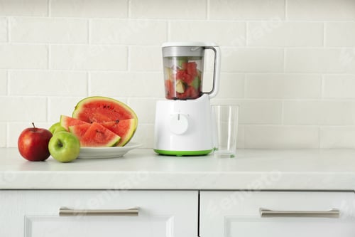 Preview: Blender and smoothie ingredients on counter in kitchen