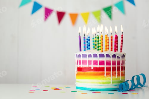 Preview: Rainbow birthday cake with candles