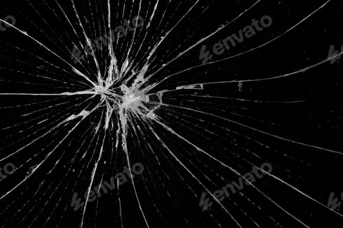 Preview: Abstract broken glass texture on a black background. Cracked black glass
