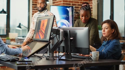 Preview: Women doing teamwork to manufacture component sketch