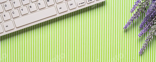 Preview: Green striped background with keyboard, flowers