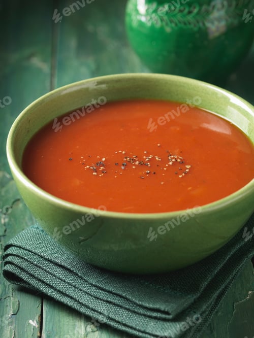 Preview: Close up of bowl of tomato soup