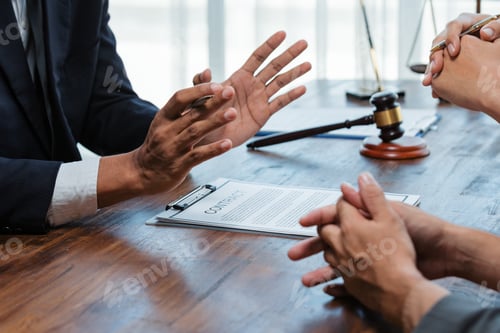 Preview: Lawyer explaining contract terms to client using persuasive hand gestures