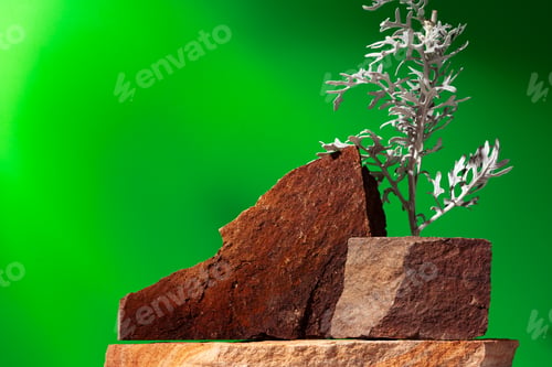 Preview: Mock up stone podium against green background