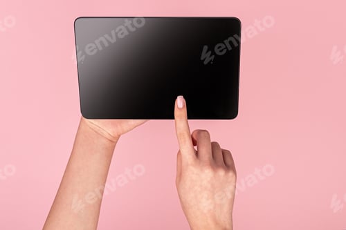Preview: Woman tapping on screen of tablet