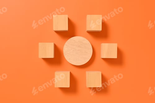Preview: Wooden cubes mock up on abstract background for business concept, Business process, Copy space