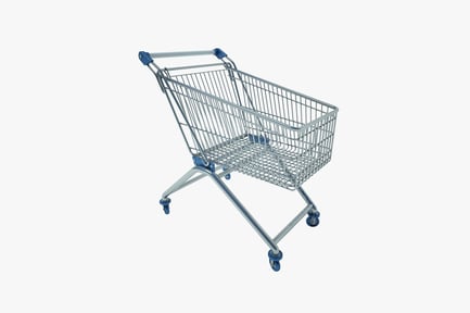 Preview: Empty wire shopping cart with blue handle and wheel attachments