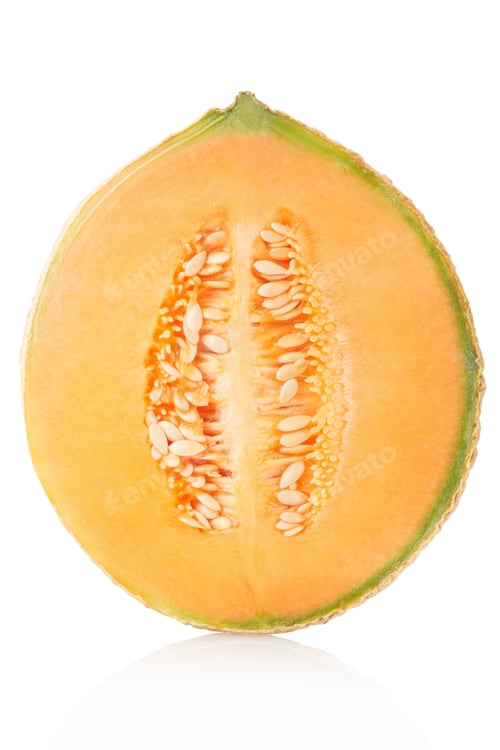 Preview: Cantaloupe melon half isolated on white, clipping path