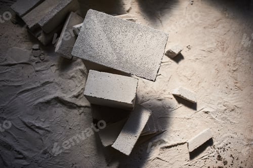 Preview: Construction site on which the walls are built of gas concrete blocks and saw