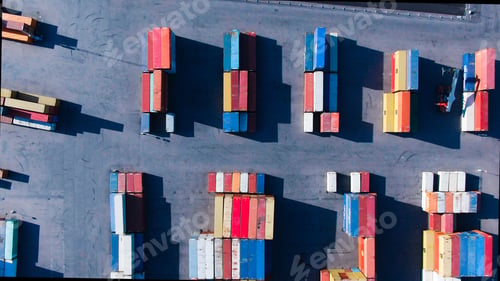 Preview: Drone shot of colorful containers in a harbor