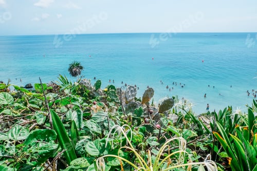 Preview: Landscape view of tulum beach in Mexico surround by nature and cactus