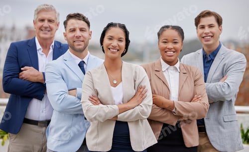 Preview: Portrait, business and employees with arms crossed, teamwork and management skills. Female leader,