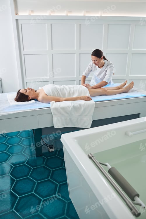 Preview: Charming woman receiving professional massage at wellness center
