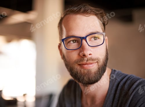 Preview: Man Poses Smiling Wearing Glasses Indoors