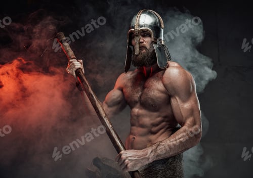 Preview: Nord fighter with axe in dark background with smoke