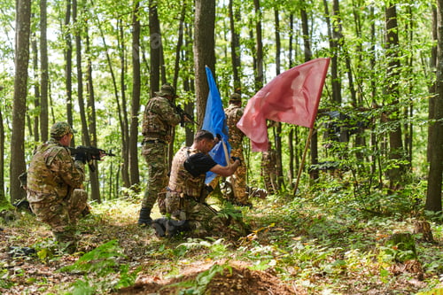 Preview: A disciplined and specialized military unit, donned in camouflage, strategically patrolling and
